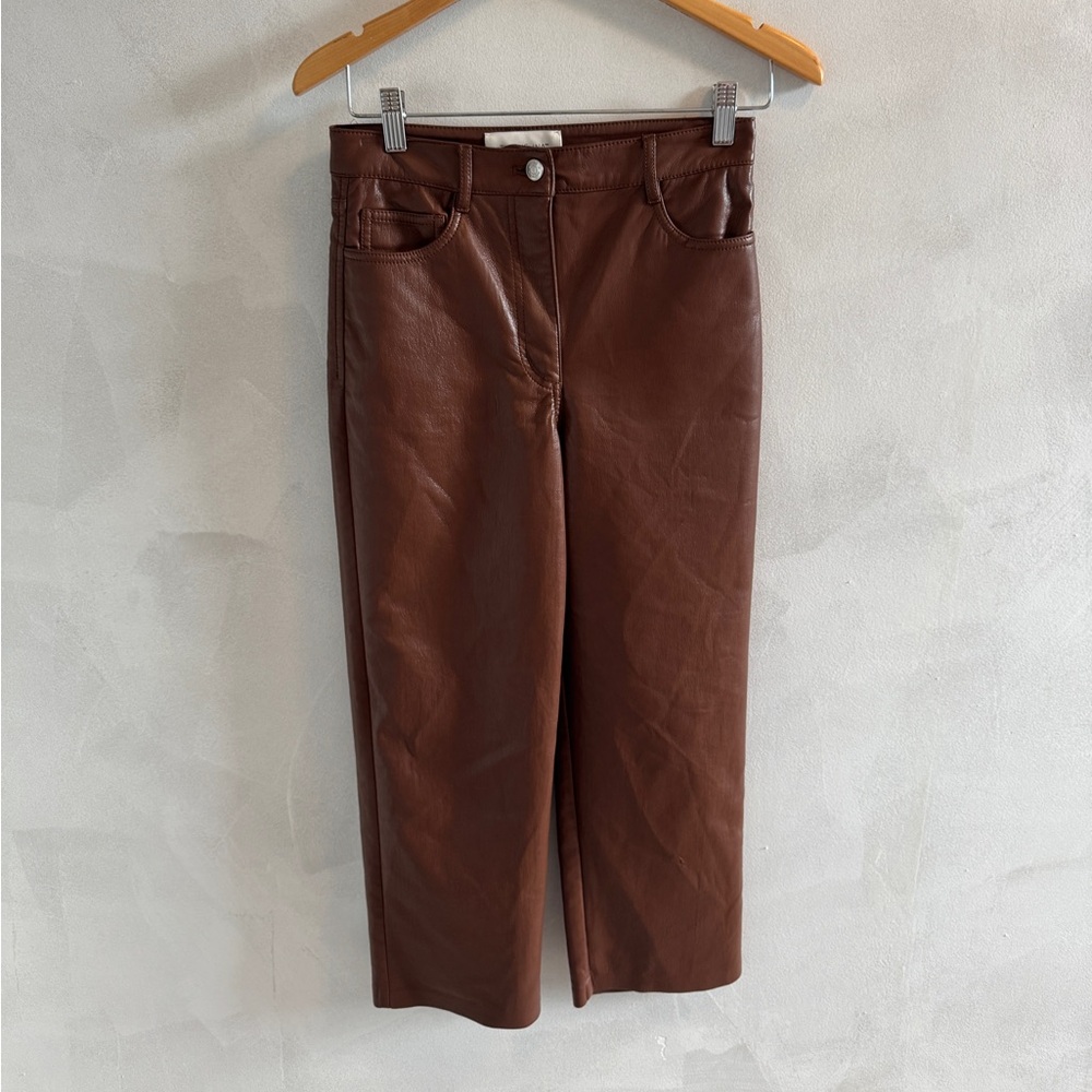 Wilfred/Aritzia - High-Rise Faux Leather Pants - Brown - Size 4